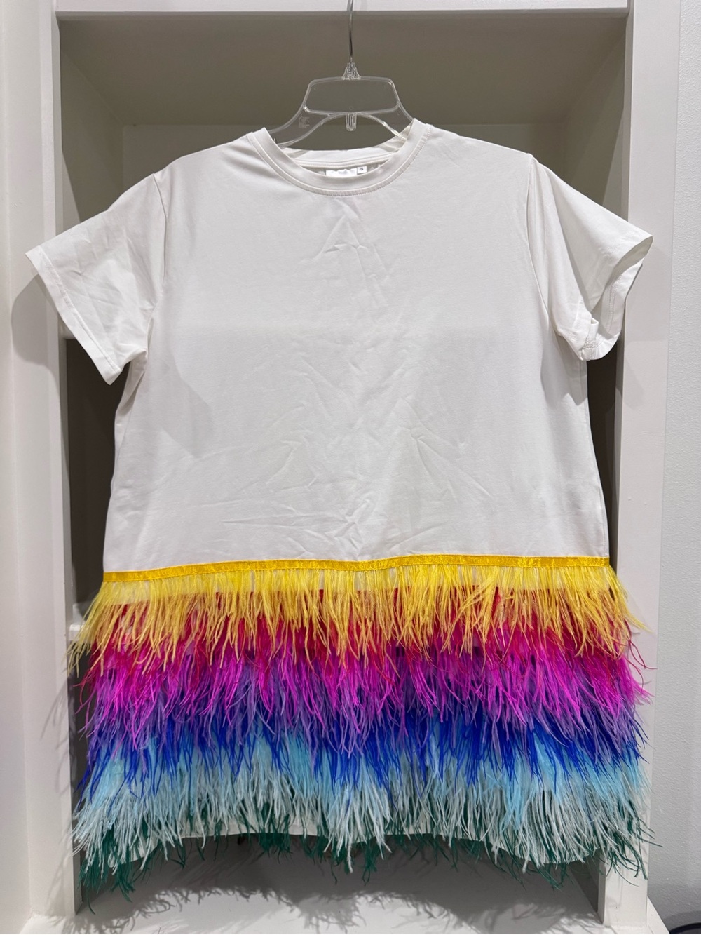 QOS feather bottom tee dress- Sz small